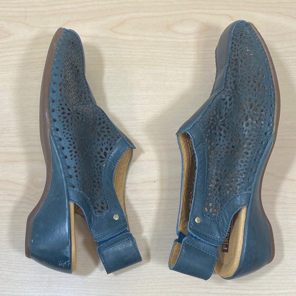 PIKOLINOS Romana Teal Leather Slingback with Floral Cutouts - Picture 6 of 12